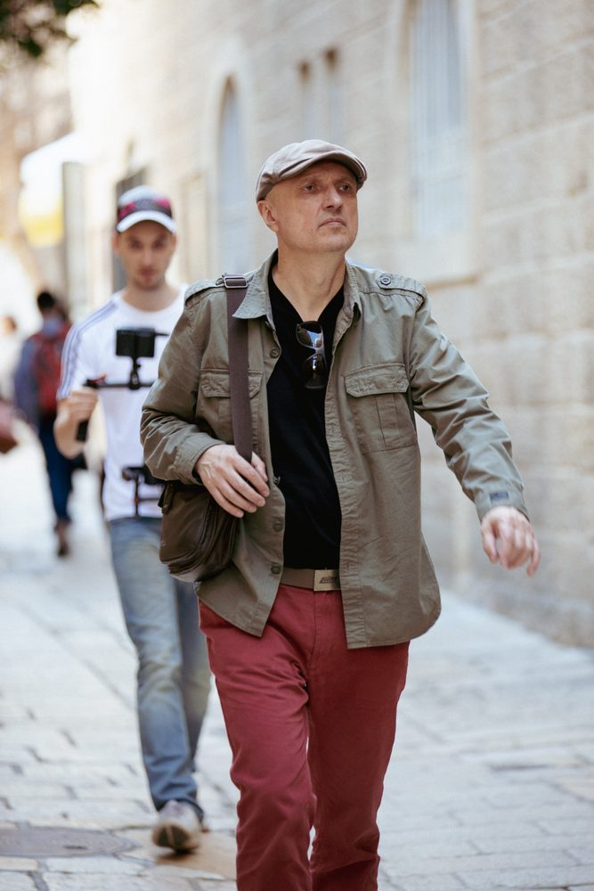 On the set of "You and I Will Live On" in the streets of Jerusalem