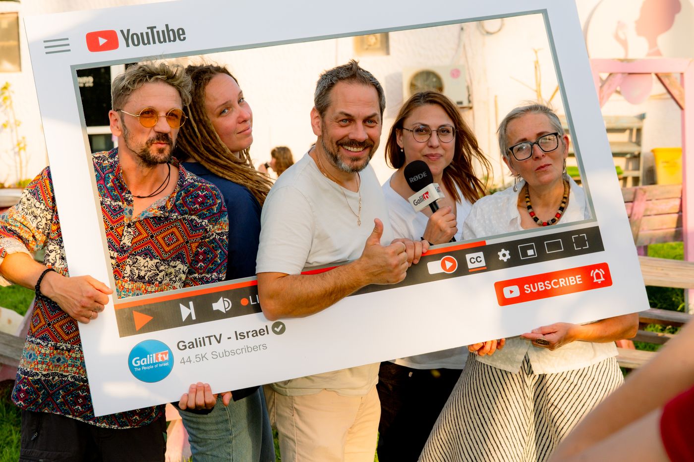 YouTube photo zone — the GalilTV team at an event